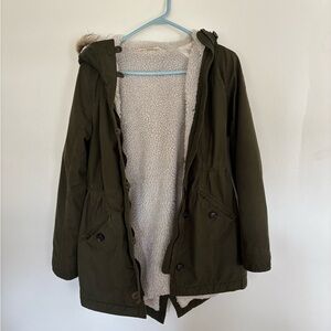 Hollister Dark Green Utility Jacket with Faux Fur Lining